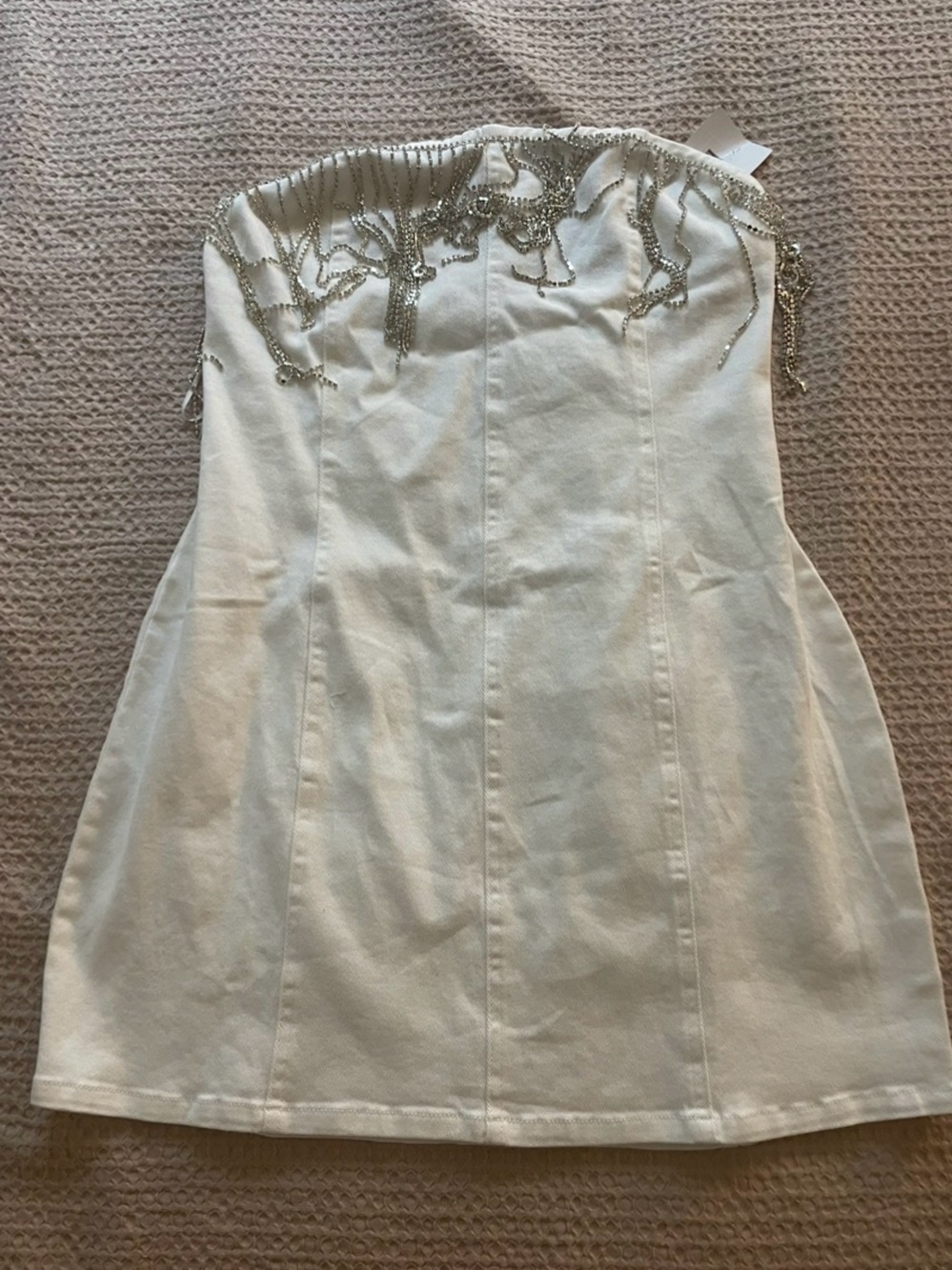 12th Tribe Rylie White Denim Strapless Fringe Mini Dress - Picture 2 of 4